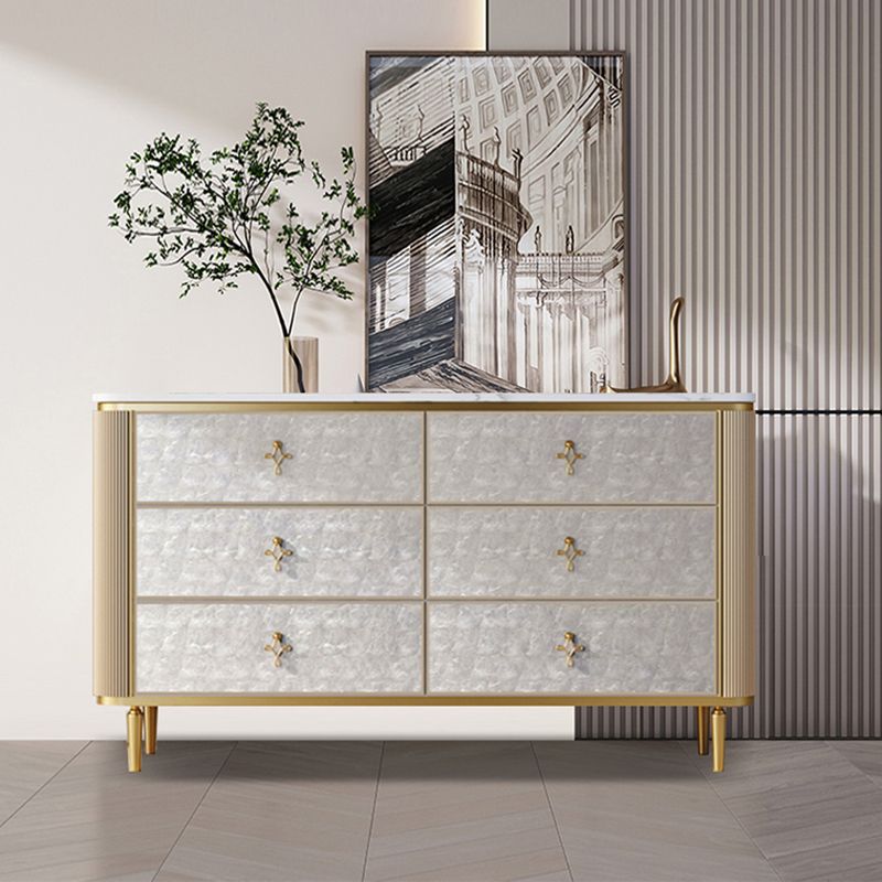 Classic Glam Double Dresser Stone Storage Chest with Metal Feet for Bedroom
