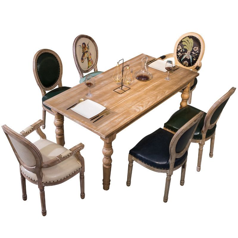 Set da pranzo in legno massiccio in stile fattoria con tavolo a forma di rettangolo e base a 4 gambe per uso domestico