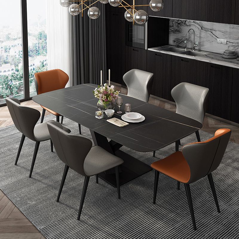 Industrial Style Rectangle Table Sintered Stone Table with Metal Legs for Kitchen