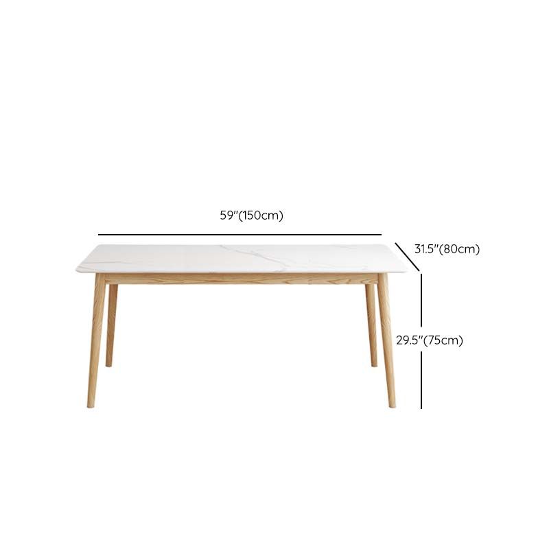 Mid-Century Dining Table with Ash Wood Frame White Stone Top Table