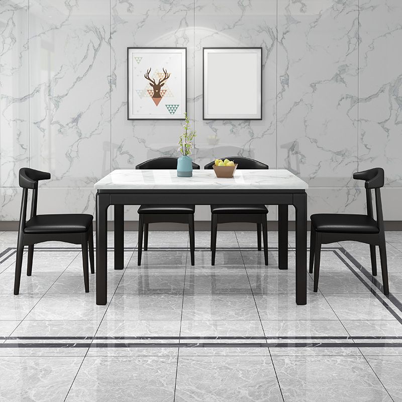 Tavolo da pranzo in marmo in stile tradizionale con tavolo a forma di rettangolo bianco per uso domestico