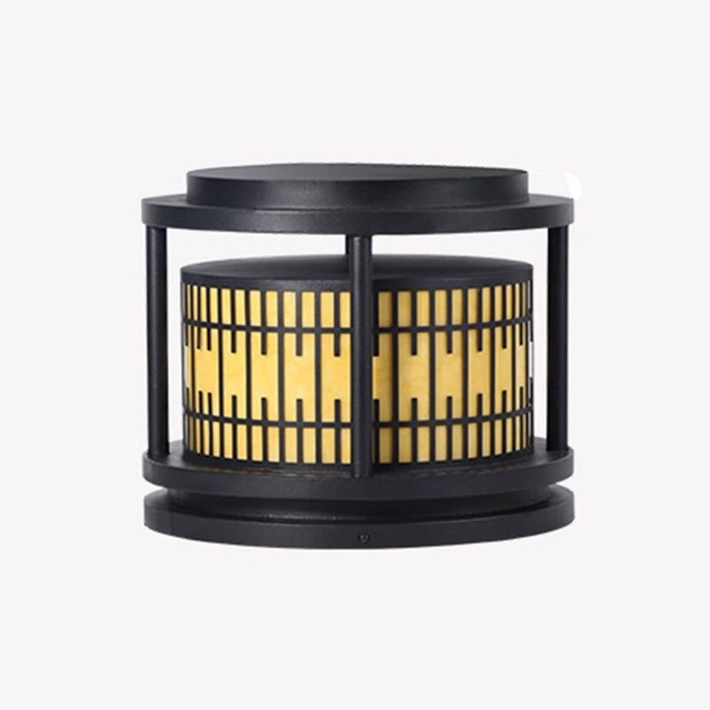 Modern Metal Solar Pillar Lamp Round Shape Outdoor Waterproof Light in Black