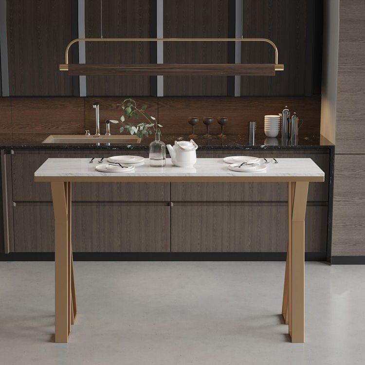 Glam Bar Table Set 1/5 Pieces Rectangle Stone Counter Table with High Stools for Kitchen