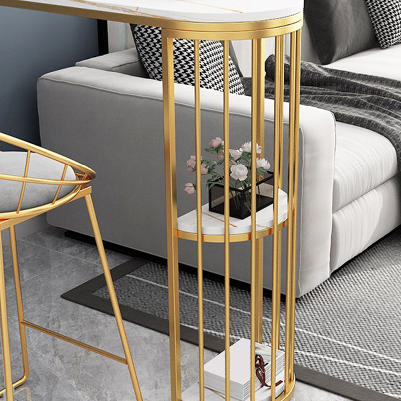 Modern Sintered Stone Bar Table Dining Table with Storage Shelves for Kitchen Living Room