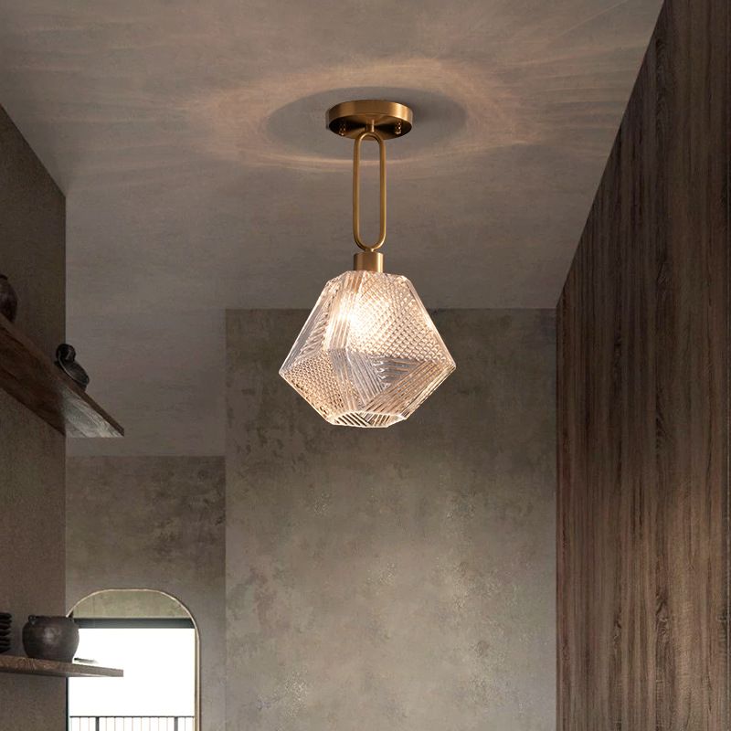 Single Modernism Golden Finish Flush Mount Lighting Unique Glass Ceiling Light