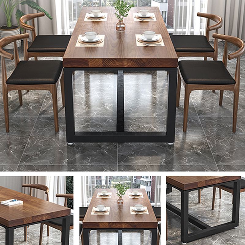 Industrial 1/2/5 Pieces Dining Set Rectangle Natural Trestle Dinette Set with Black Base