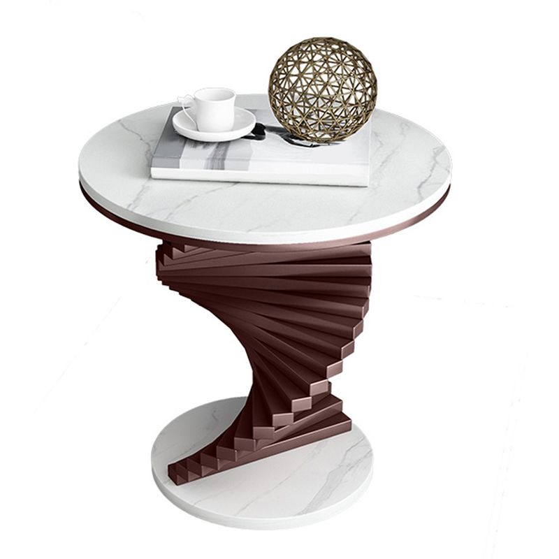 Modern Round Marble Top Side Table 19.6" Tall Iron Abstract End Table