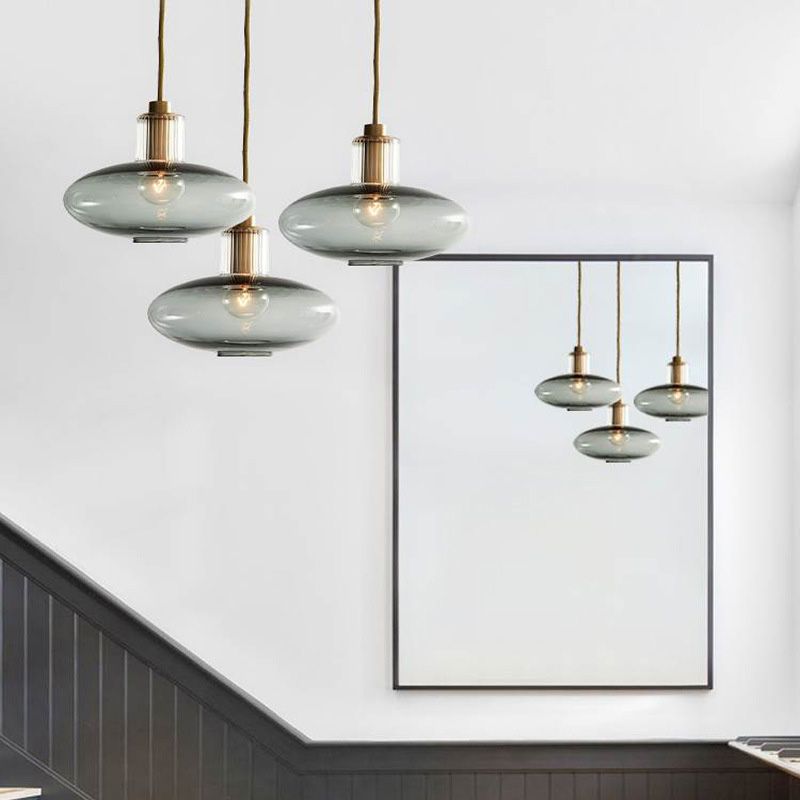 Kit de lampe suspendue ovale Verre gris fumé moderne 1 Pendre en laiton de tête
