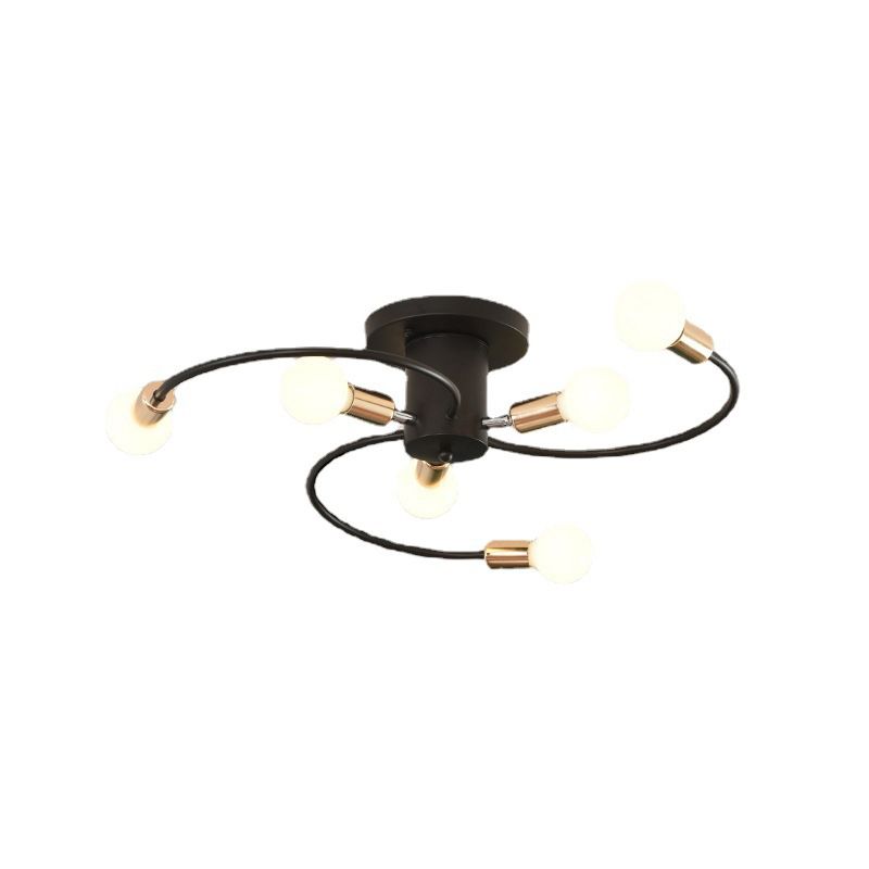 Sputnik Semi Flush Light Fixtures Exposed Bulb Metal Ceiling Lamp for Bedroom