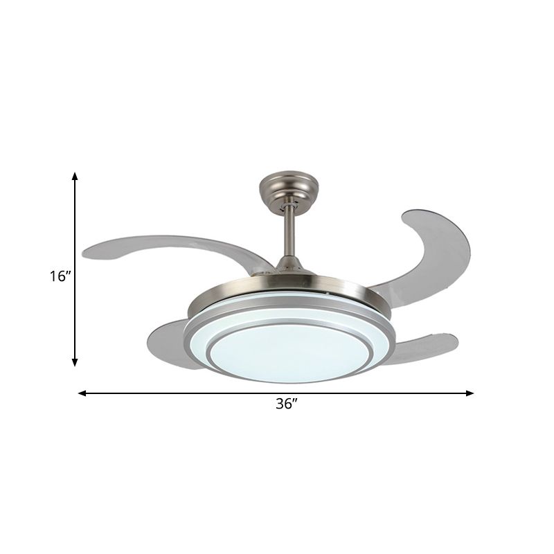 36 "W Nickle Circle Pendant Lüfterbeleuchtung moderne Metall -LED -Schlafzimmer Halbflush -Mount -Licht mit 4 Klingen, Fernbedienung/Frequenzumwandlung und Fernbedienung
