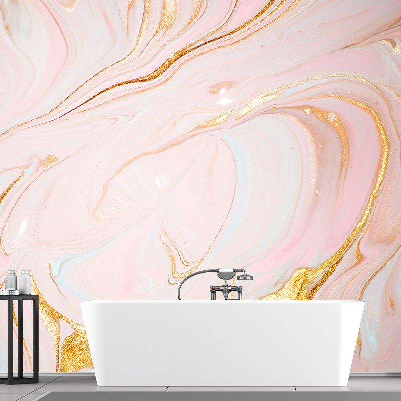Non-Woven Large Pink Mural Modernist Wave Print Wall Decoration, Customized Size