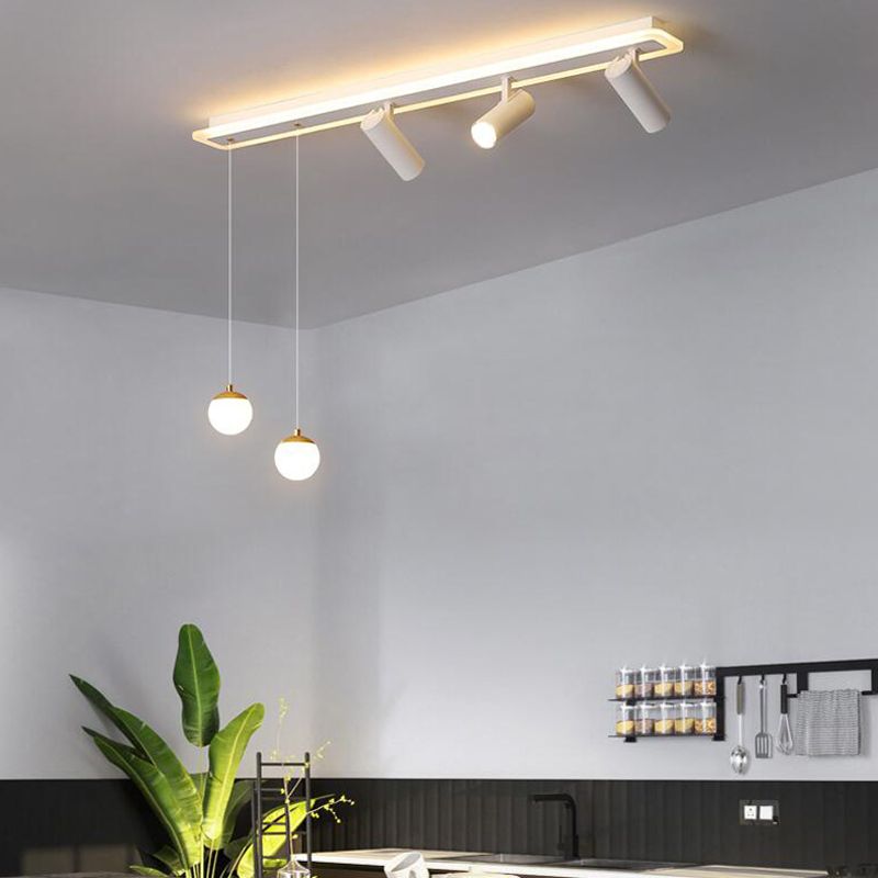 White Long-strip Minimalism LED Island Light Spotlight Design Contemporary Style Opal Glass Suspension Lamp for Dining Room