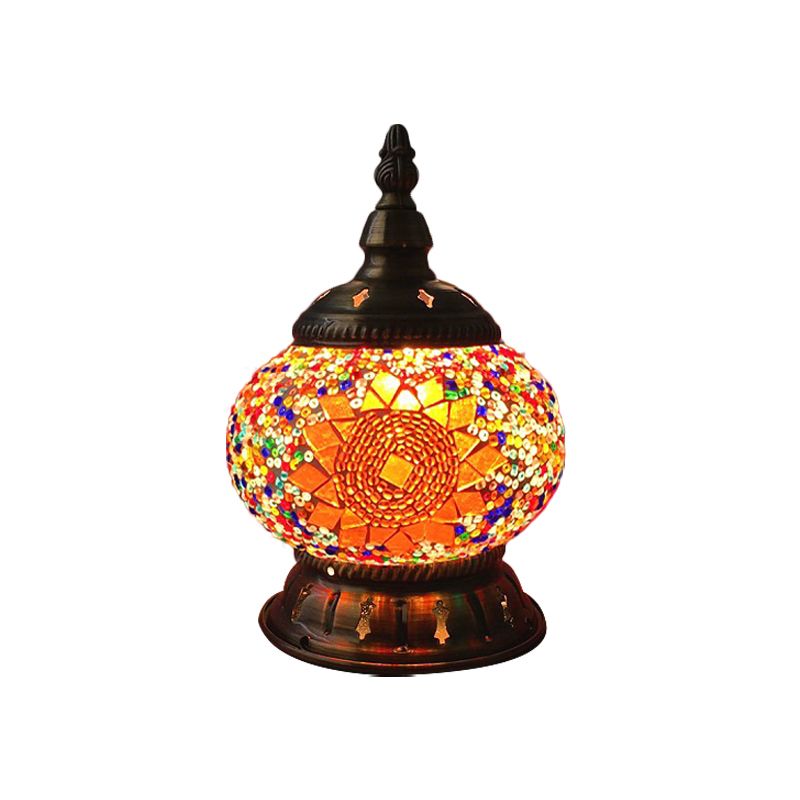 Lampada da notte a forma di zucca in vetro colorato, marocchina, con 1 lampadina, illuminazione da tavolo per camera da letto, in blu/arancione/bianco