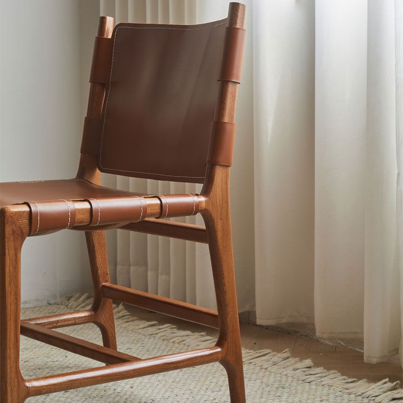 Solid Wood and Faux Leather Contemporary Armless Dining Chairs