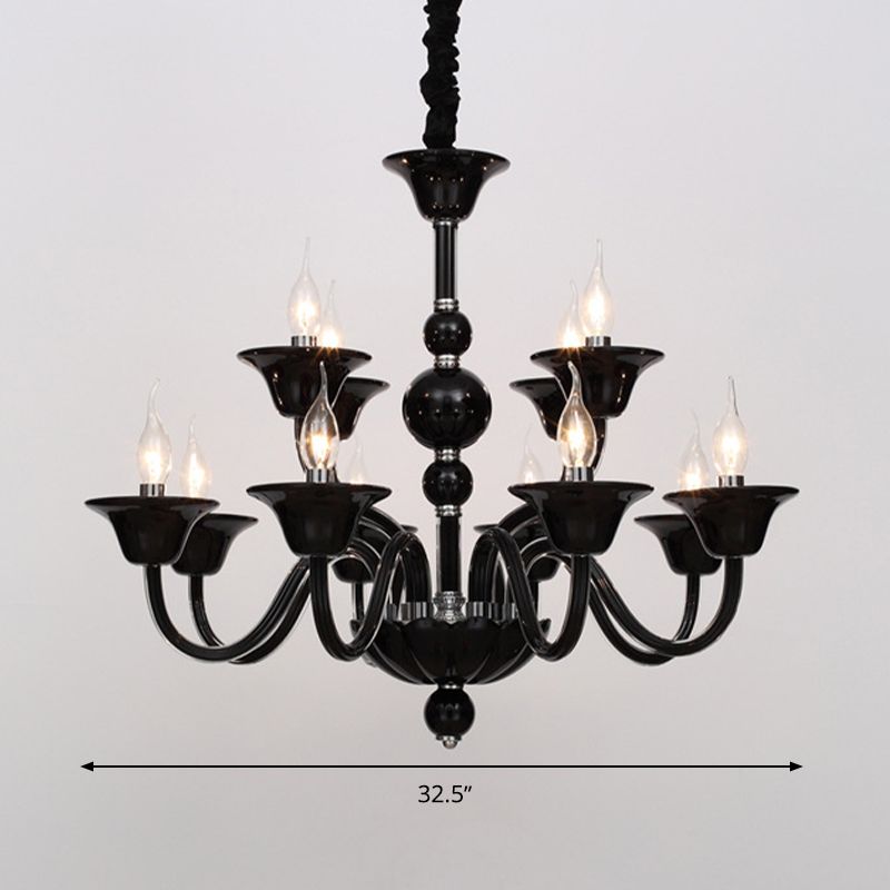 Vintage Curvy Arm Chandelier Lighting 6 Heads Clear/White/Black Glass Hanging Pendant Lamp in Chrome for Living Room