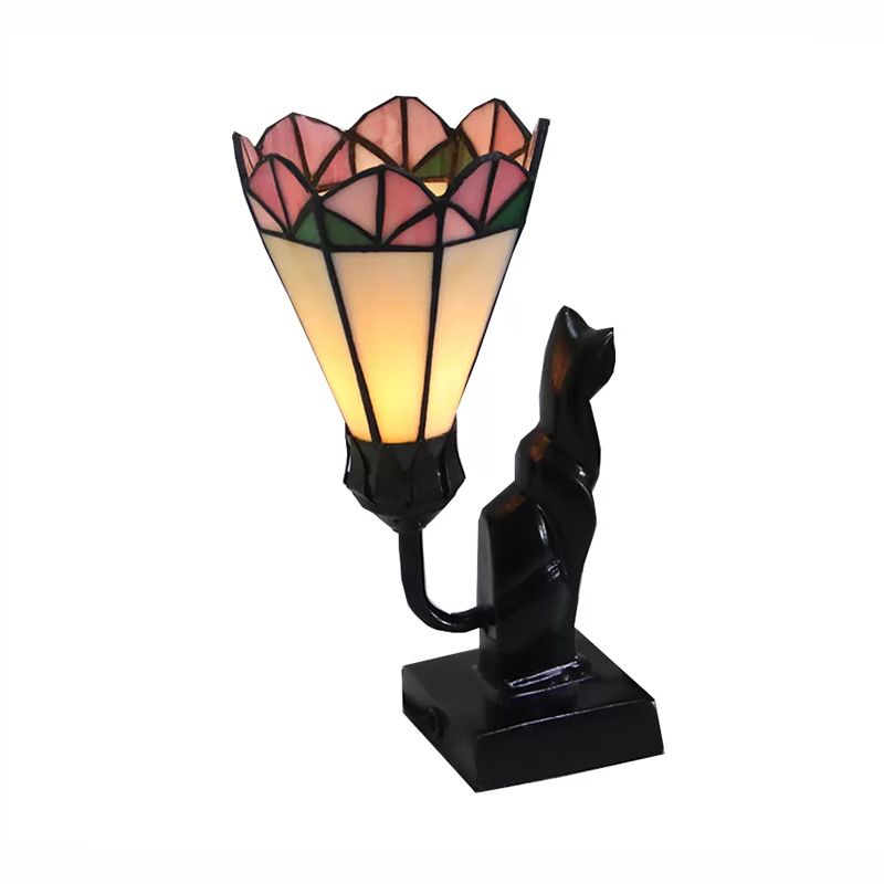 Illuminazione da tavolo in vetro colorato con gatto tiffany tradizionale 1 illuminazione da tavola in piedi in bianco/rosa-bianco