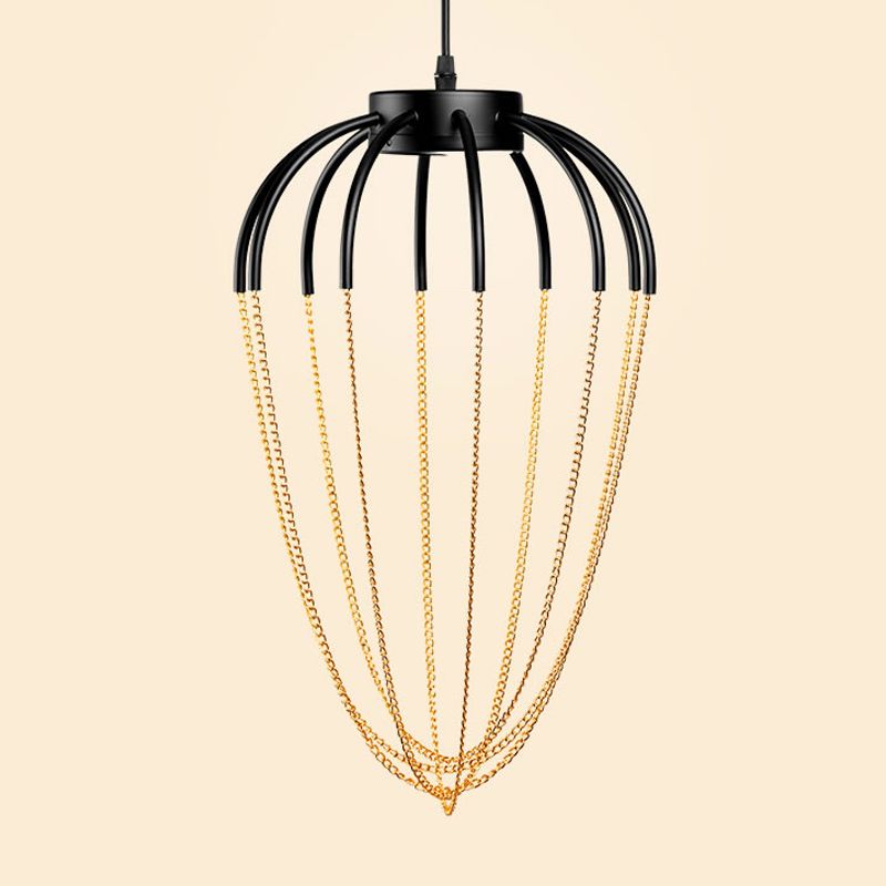 19"/21" W Caged Kitchen Pendant Lighting Fixture Metal 1 Light Contemporary Hanging Light in Black and Gold