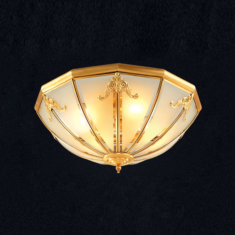 Glass Brass Flush Mount Light Bowl Shape Vintage Style Flush Mount Ceiling Light