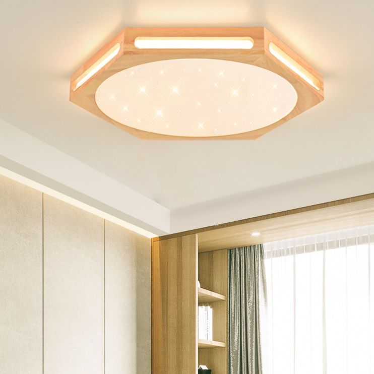 Modern Style Geometry Shape Ceiling Lamp Wood 1 Light Ceiling Lighting for Dining Room