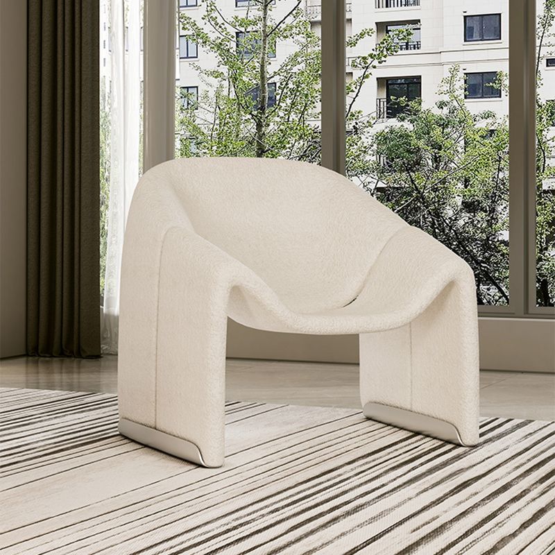 White Wool Accent Armchair with Sled Base and Tight Back in Solid Wood