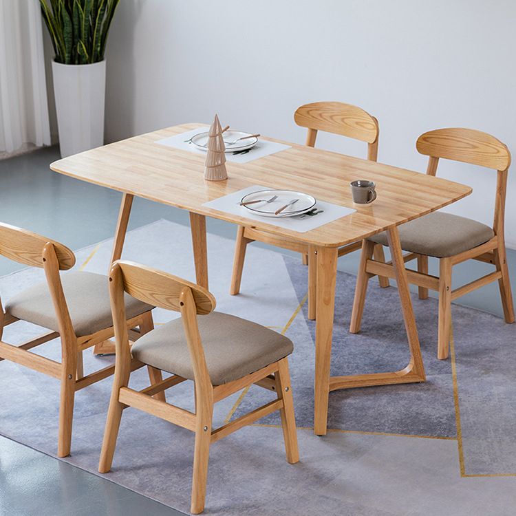 Contemporary Rectangle Dining Table Rubberwood Solid Wood Table with Double Pedestal