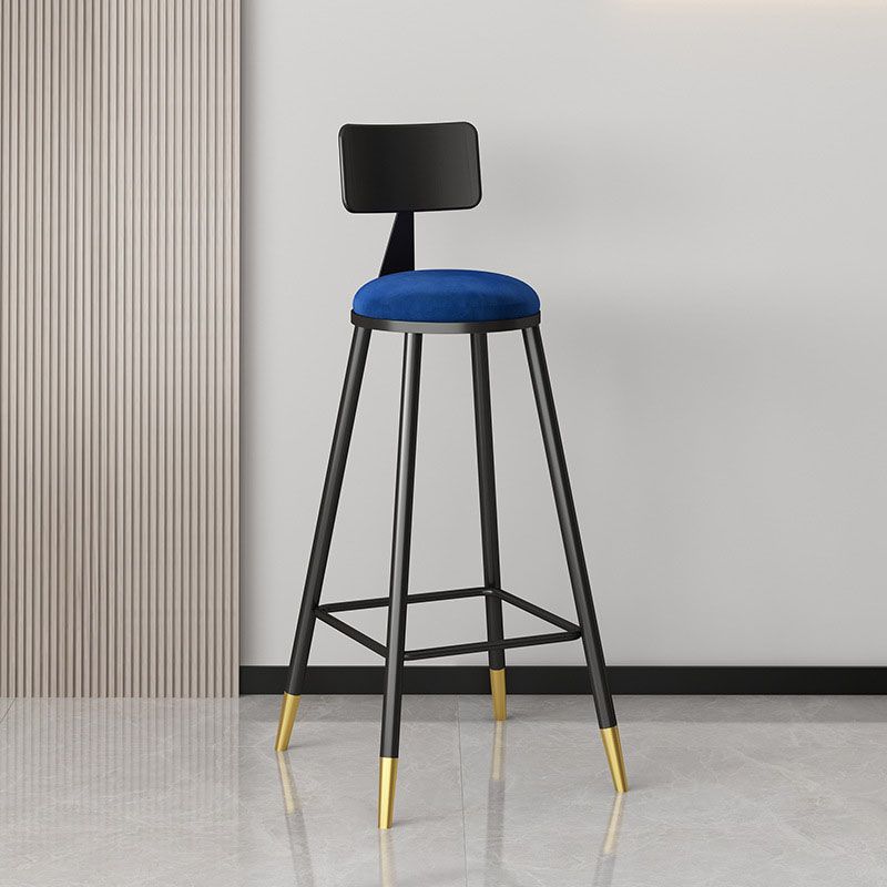 Glam Metal Barstool Velvet Footrest Low Back Stool in Matte Finish for Home