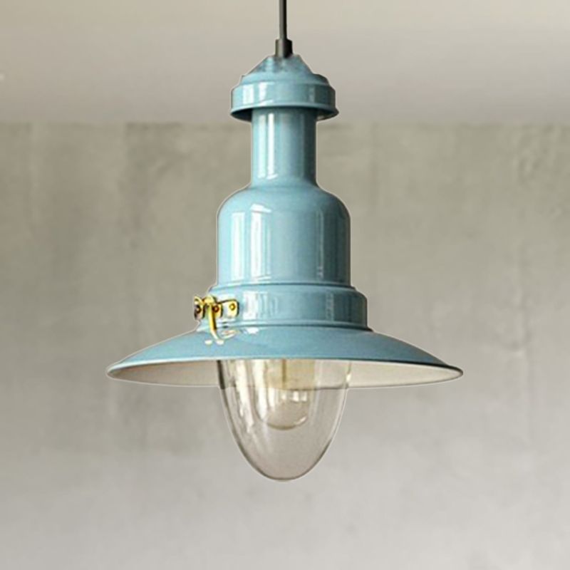 Industrial Stylish Saucer Ceiling Fixture 1 Light Metallic Pendant Lighting in Blue/Sky Blue/Yellow for Living Room