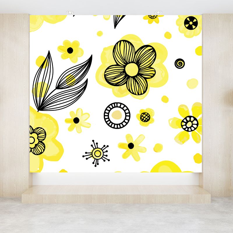 Flower and Leaf Print Mural Modern Waterproof Girls Bedroom Wall Art, Custom Size