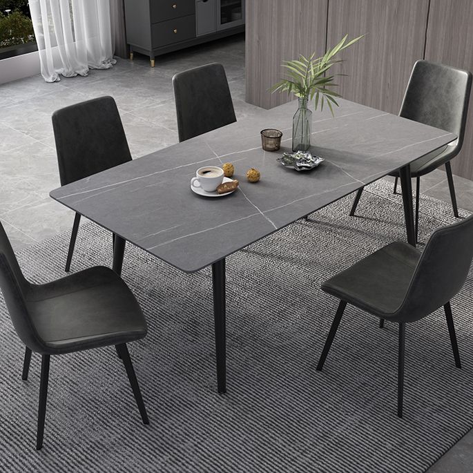 Industrial Style Dining Table Rectangle Sintered Stone 4 Legs Table with Black Frame