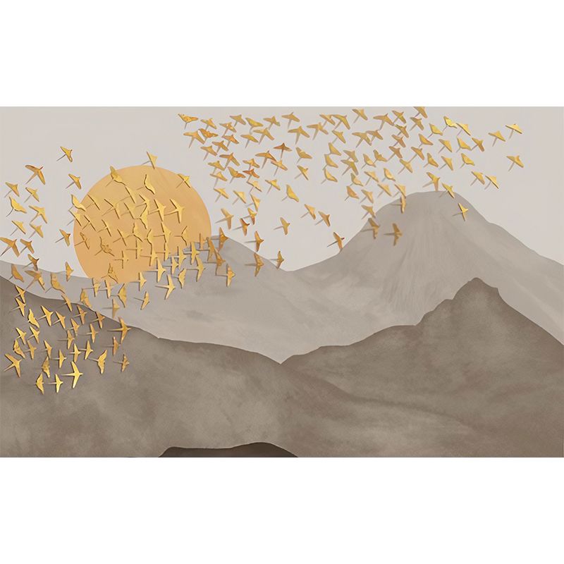 Full Traditional Wall Decor Grey and Gold Wild Goose and Dusk Wall Mural, Personalized Size Available