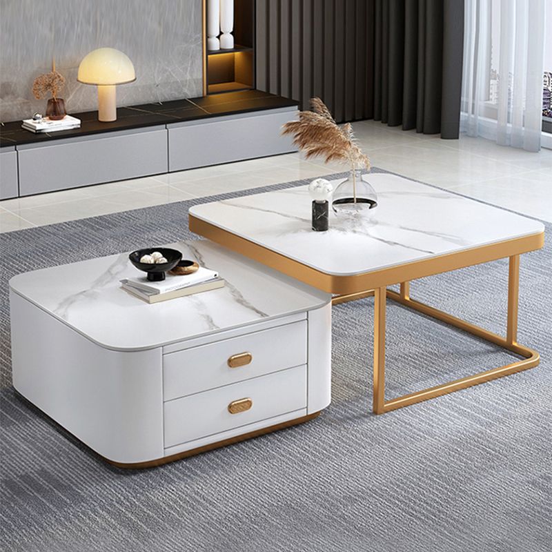 Square Coffee Table Glass Top Coffee Table Set for Living Room
