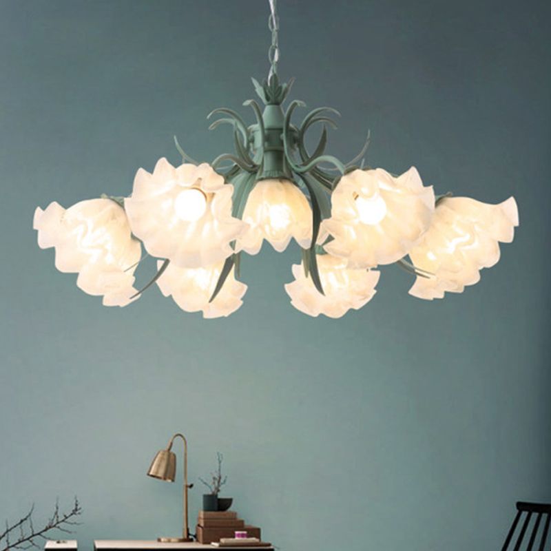 Ruffle Frost Glass Chandelier Light Korean Garden Dining Room Pendant Light Fixture