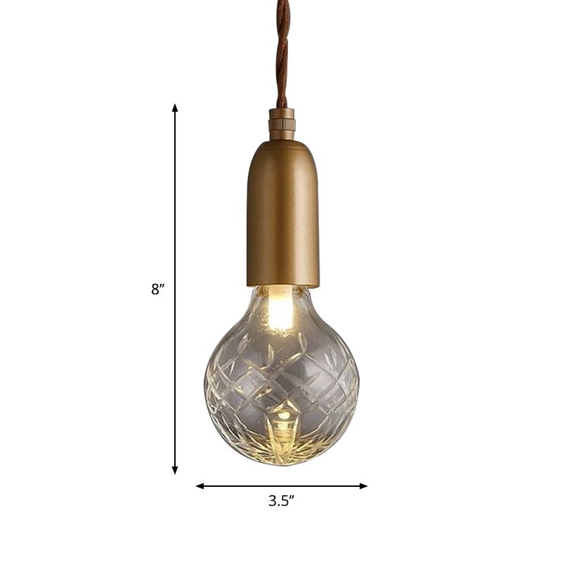 Clear Lattice Glass Droplet Pendant Minimalistic Single-Bulb Gold Hanging Ceiling Light