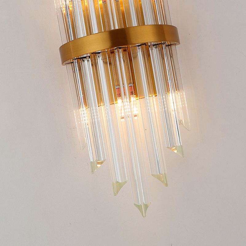 Clear Crystal Prism Wall Sconce Lamp Modernist Style 2 Lights Brass Finish Wall Lighting for Corridor