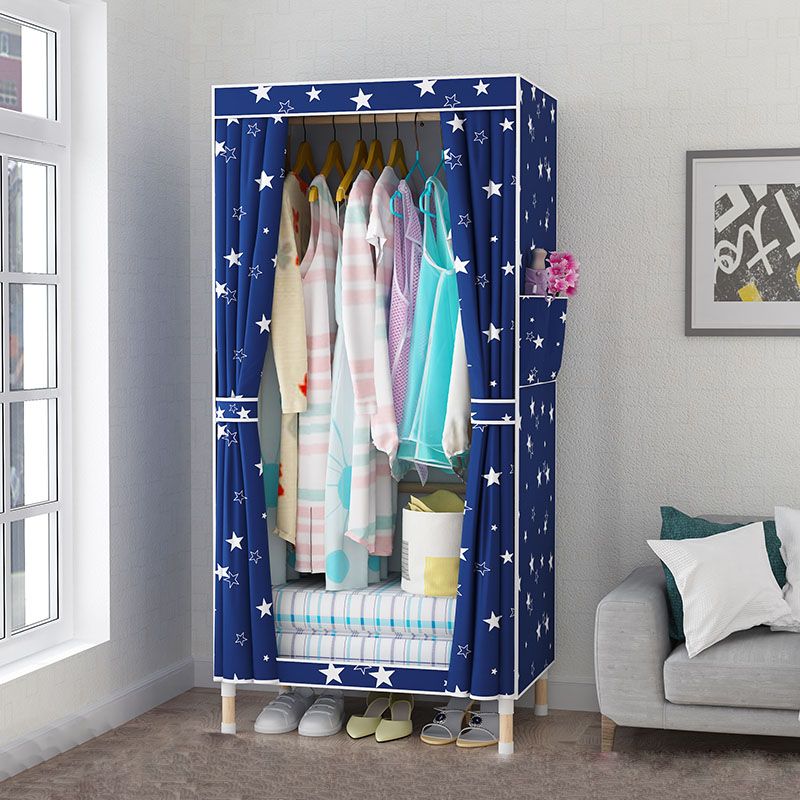Metal Modern Armoire Shelves Storage Wardrobe Closet with Garment Rod