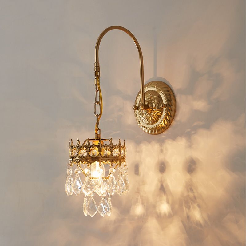 Dual-Layered Wall Lighting Ideas Modern Style Crystal 1-Light Sconce Light Fixture in Brass