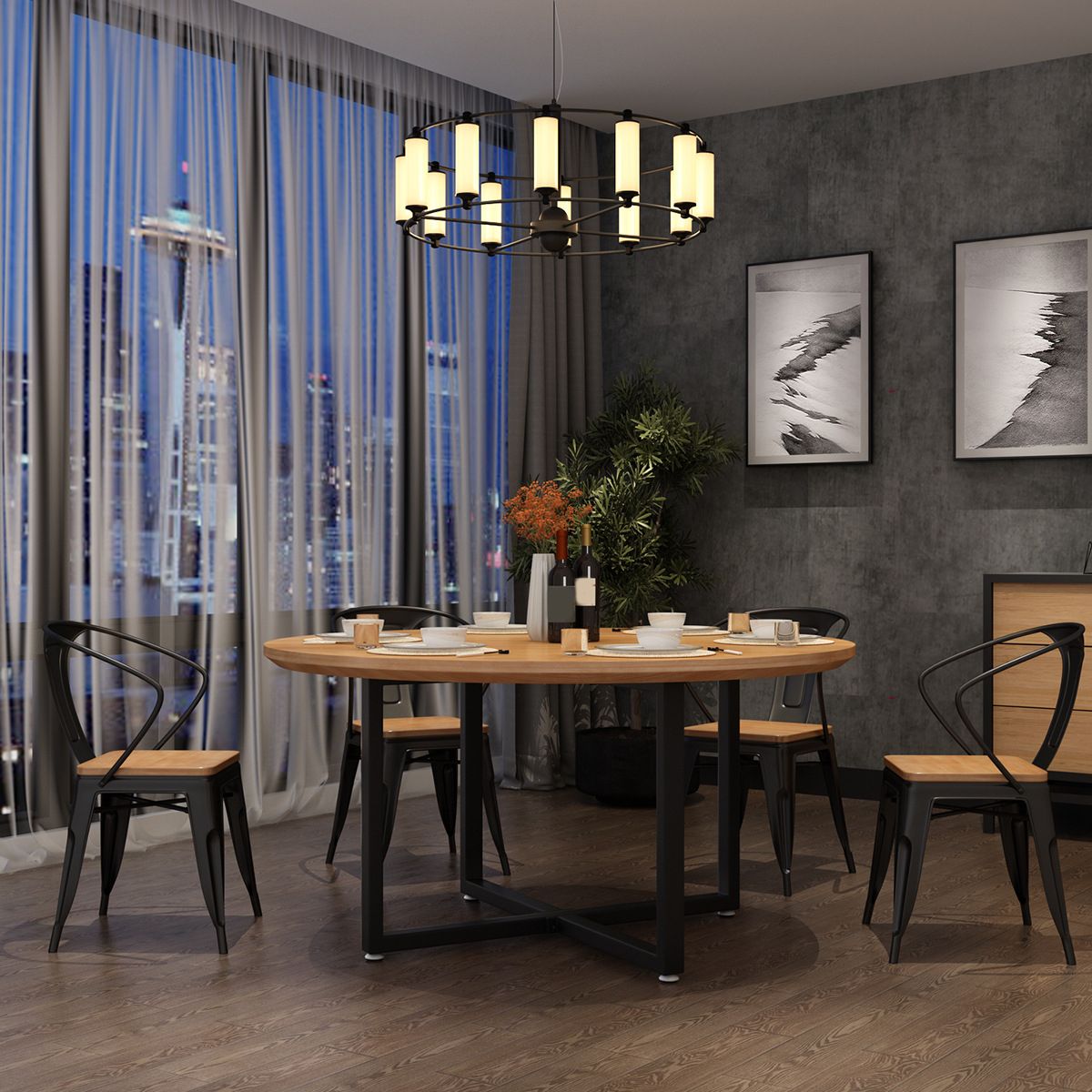 Nordic 1/5/7 Pieces Dining Set Round Wood Dining Table for Dining Room