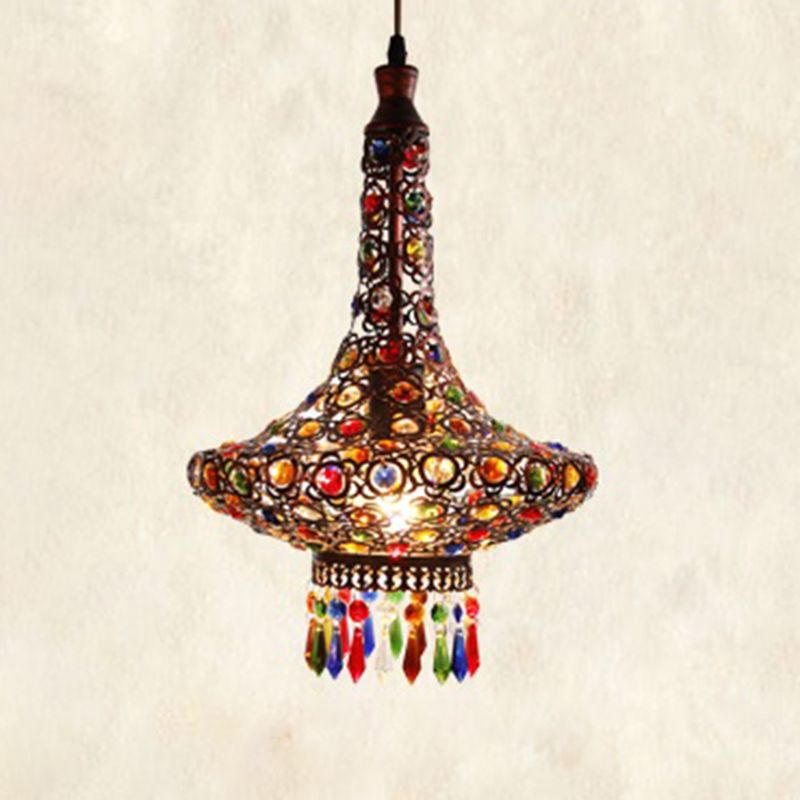 Teardrop Metal Hanging Pendant Bohemian 1 Head Kitchen Suspension Lamp in Copper