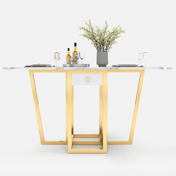 Modern White Dining Table 63" Rectangle Sintered Stone Drop-Leaf Table for Home Use