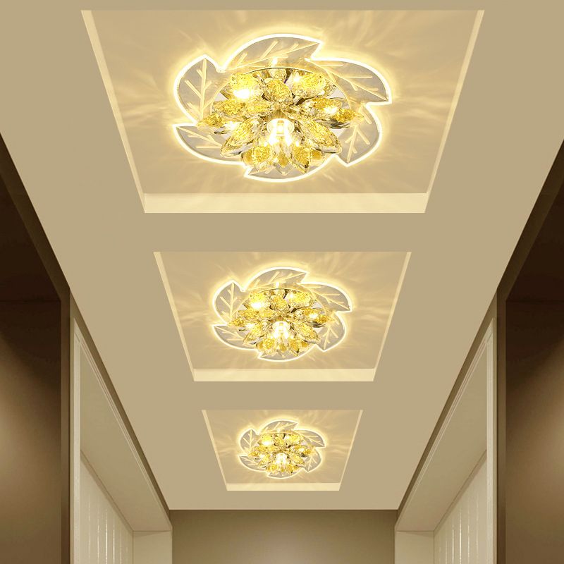 LED Ceiling Light Flush Mount Modernism Flower Small Clear Crystal Flush Mount Light Fixture
