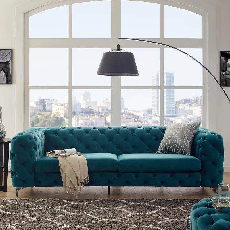Contemporary Tufted Back Sofa 2/3-Seat Tuxedo Arm with Metal Legs