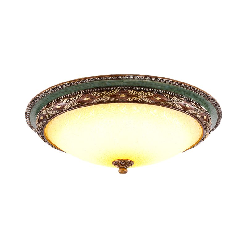Vintage Shallow Bowl Ceiling Lighting Opaline Glass LED Flush Mount Light Fixture in Green and Brown