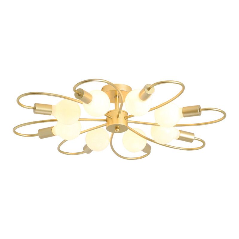 Bare Bulb Floriated Semi Flush Mount in Industrial Vintage Style Metal Ceiling Light for Dining Room