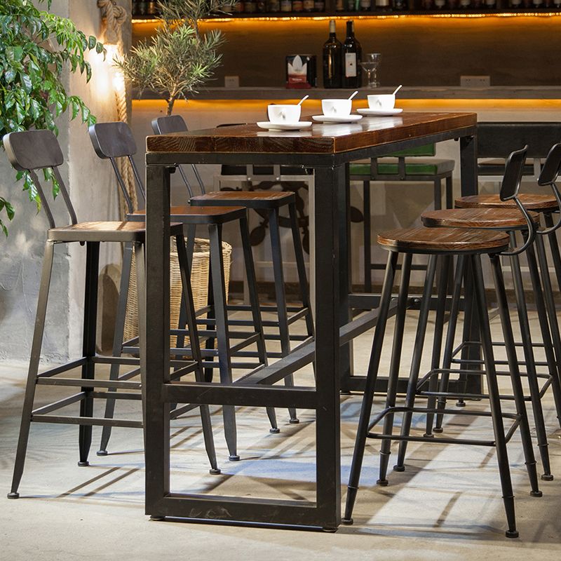 Industrial Style Bar Dining Table Solid Wood Bar Stool Table with Black Base