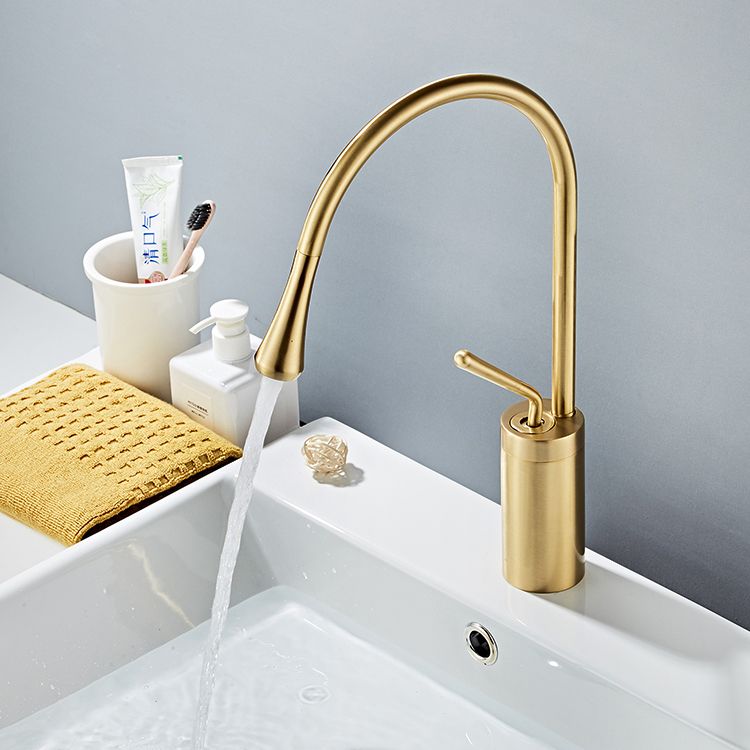 Gooseneck Sink Faucet Circular Lever Handles Brass Bathroom Sink Faucet