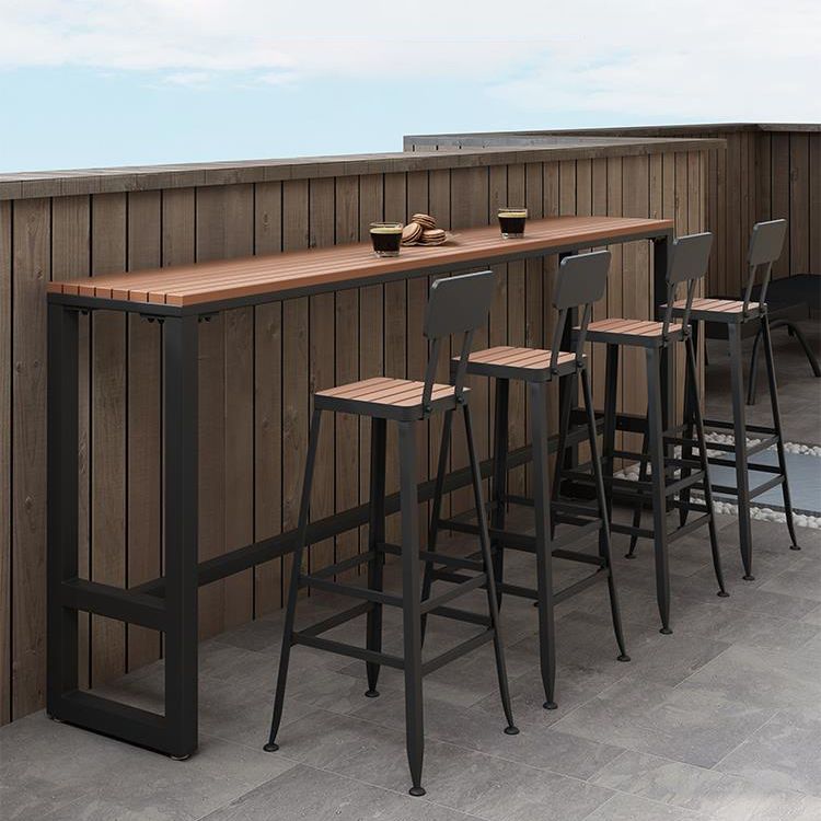 Industrial Rectangle Patio Table Fuax Wood Water Resistant Bar Table