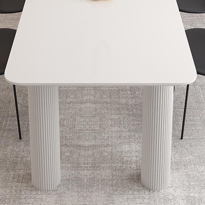 Modern Rectangle Dining Room Collection Stone and Wood Fixed Dinner Table