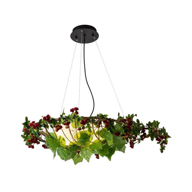 6-Light Hanging Chandelier Farm Eggs Opal Glass Pendant Lighting in Black with Metal Bird Shade