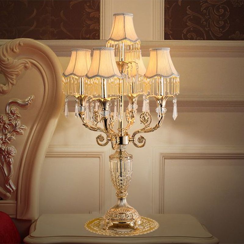 5 Lampenkristall Speere Tisch Leuchtt traditionelle Gold Candlestick Parlour Nachttischlampe mit/ohne Stoff Glocke Schatten