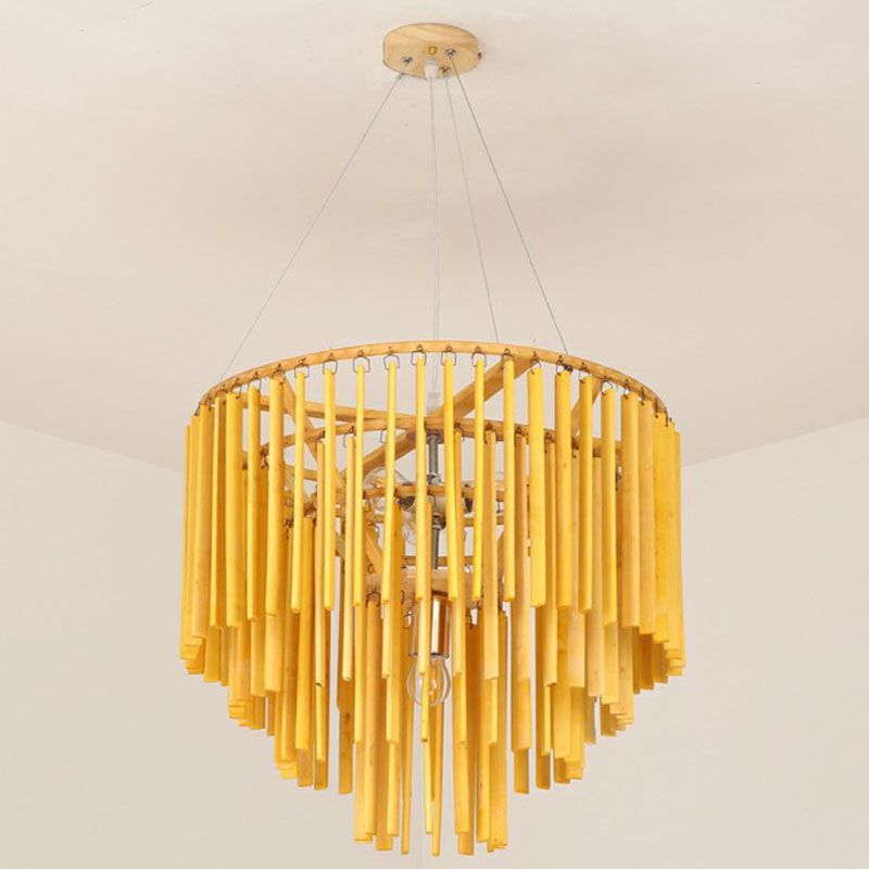Lustre à plusieurs niveaux Light Light Contemporary Bamboo 4 têtes Éclairage suspendu jaune pour restaurant